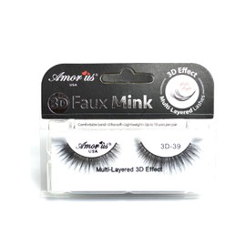 AMOR US 3D Effect Faux Mink False Eyelashes Multi Layered Eye Lashes Pick 1 Type + Earring (3D-39)