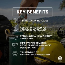 Fire Science Fire Salt Hydration Sticks, Electrolytes & Coconut Water, Hydration Drink Mix with Magnesium, Potassium & Sodium, Zero Sugar, Single Serve On the Go Packs, Blue Raspberry Flavor, 32 Count