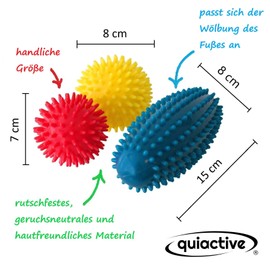 quiactive Hedgehog Ball Set of 3 Massage Balls with Nubs - Fascia Ball for Back, Leg, Foot & Hands - Includes Bag, Instructions and Air Pump