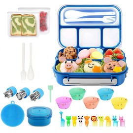 Lonchera para Niños y Adultos, 1300 ml-4 Compartimentos, Fiambrera Bento para AdultosNiños, Apta para Microondas, Lavavajillas y Frigorífico sin BPA  