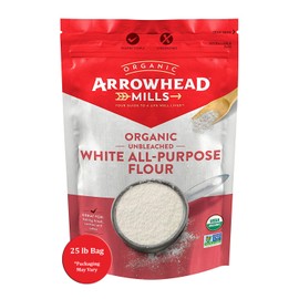 Arrowhead Mills Flour, Unbleached White, 95% Organic, 25 Pound Package