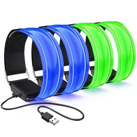 flintronic LED Bracelet, Pack of 4 Reflective LED Light Bracelets, LED Bracelets Light Strip, Safety Light, Unisex for Night Running, Jogging and Outdoor Sports, Blue + Green