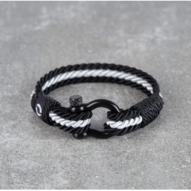 Mens Paracord Bracelet | Unique, Beautiful Twisted Rope Bracelets | Elegant Shackle Clasp, Handcrafted Nautical Theme | Silver Colour B-5-6.5