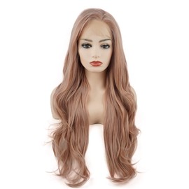 Meiyite Hair Straight Super Long 28inch Pink Golden Mix Heavy Density Half Hand Tied Realistic Synthetic Lace Front Wigs