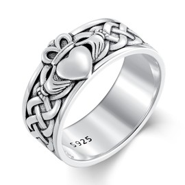 Seiyang Claddagh Ring 925 Sterling Silver Irish Rings Celtic Knot Jewelry Claddagh Band Gift for Men Women - Size 8