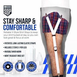 Shirt Stay Plus World's Best Shirt Stays para hombres, policías y militares, fabricada en Estados Unidos (estilo estribo de bucle) (serie seleccionada)