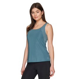RBX Women's Bra Top Low Impact Yoga Running Tank Top with Built in Bra Rib Teal L