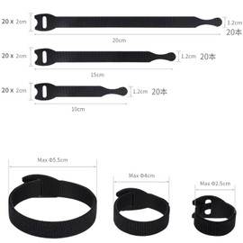 60 Reusable Cable Ties - 10/15/20cm, Cable Strap, Trilancer 20 x 1.2cm Magic Wire Cord Storage Band for Home, Office, Data Center (Black, 3 Sizes)