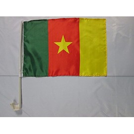 AZ FLAG Cameroon Car Flag 18'' x 12'' - Cameroonian Car Flags 30 x 45cm - Banner 18x12 INCHES Plastic Stick