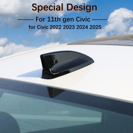 for Civic 2022 2023 2024 2025 2026, Car Shark Fin Antenna Topper Cover Trim Exterior Decoration Sticker for 11th gen Civic Accessories - Glossy Black