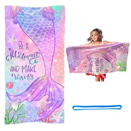 EVBEA Beach Towels for Kids Mermaid Microfiber Absorbent Quick Dry Bath Sheets Towels Size 30"*60" for Girls Women Teens Cool Pool Towel for Swimmer with Bands for Beach Chairs