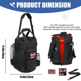 XINTREY Softball Bucket with padded Seat 6 Gallon Baseball Bucket Cover Organizer tactical Softball Coaches Bag for Balls, Bat, Gloves, Scoreboards
