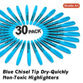 Shuttle Art Highlighters, 30 Pack Blue Highlighters Bright Colours, Chisel Tip Dry-Quickly Non-Toxic Highlighter markers for Adults Kids Highlighting in the Home School Office