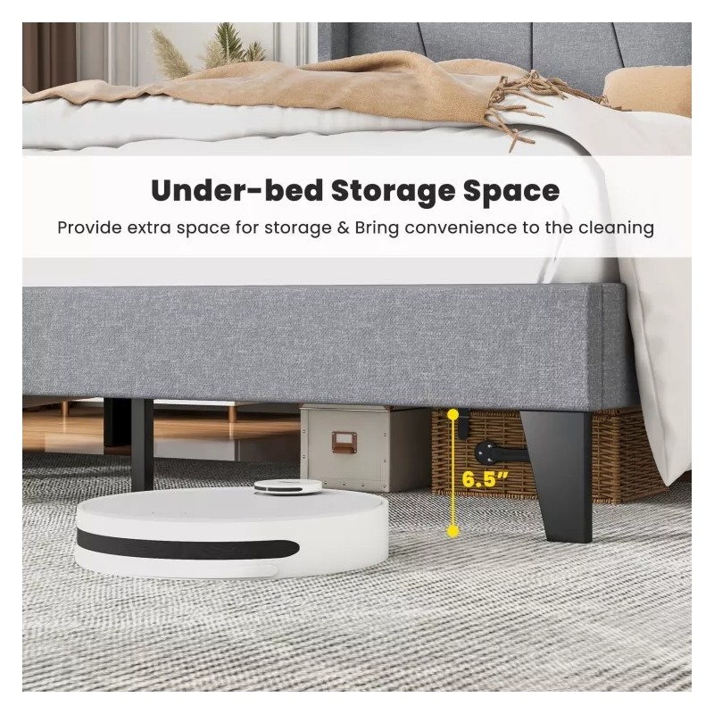 COSTWAY Queen Size Platform Bed Frame Heavy Duty w/Wingback Headboard