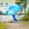 Blue Folding Beach Chair With Umbrella Aluminum Frame Lightweight Portable