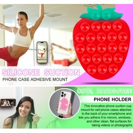 Suction Cup Phone Mount, Phone Accessories Hands-Free Strong Grip Holder for Selfies and Videos, Sticky Grip Mirror Shower Phone Holder(Strawberry Shaped, Transparent)