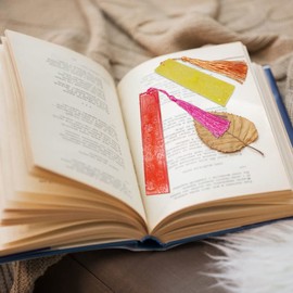 SENHAI - 6 moldes de resina para marcapáginas con textura de hojas rectangulares en forma de flores para resina epoxi (12 estilos) con 30 borlas coloridas, manualidades 3D