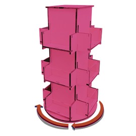Rotating Display Stand, 3 Tier Wooden Organizer, 4-Sided Display Rack, 360 degree Spinning Multi-Pocket Tabletop Display Stand for Coasters, Stickers, Retail, Showcase, Tradeshow, 17”H, Pink