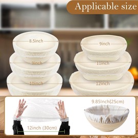 ReignSword 102 Piece Banneton Liner Set, 100 Disposable Plastic Liners and 2 Pcs 9" Elastic Cloth Covers, Sourdough Proofing Supplies for Dough Rising & Fermentation & Artisan Baking