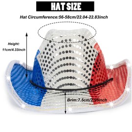 Mealah Light Up Western-Cowboy-Hat for Womens/Mens - 4th of July Sequin Cowgirl Hat for Independence Day Party