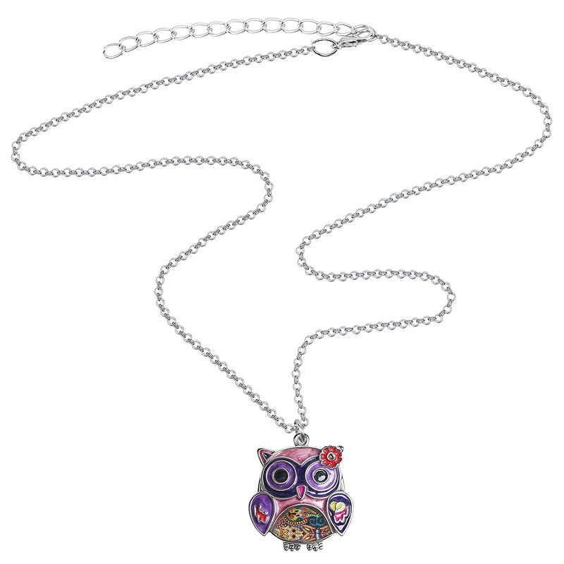 NEWEI Cute Enamel Owl Necklace Pendant for Women Jewelry Gifts