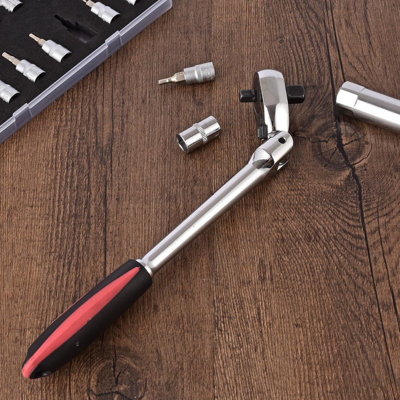 wanlvkang Dual 3/8 and 1/4 Drive Flex Head Ratchet, 72-Tooth
