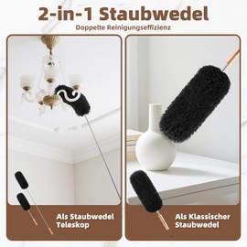 Loveco Bendable Duster Set, with Telescopic Duster Extendable up to approx. 140 cm for Ceiling Dust and Cobwebs & 50 cm Duster, Double Cleaning Efficiency, Washable, Scratch-Free Dusting