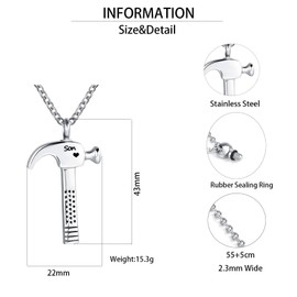 OutstandLong Hammer Urn Necklace for Ashes Construction Tool Cremation Keepsake Memorial Pendant Jewelry Dad Brother Uncle Grandpa