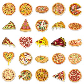 50pcs Pizza Stickers for Laptop,Luggage,Computer,Water Bottle,Skateboard,Suitcase,Scrapbook,Aesthetic Waterproof Food Stickers, Vinyl Graffiti Stickers,Gift for Kids Girls Teens