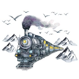 duoyif Wall Sticker for Living Room Mountain Train Bird Wall Sticker Children's Room Art Wall Pictures Mountain Asuka Wall Sticker for Living Room Children's Room Bedroom Wall Decoration