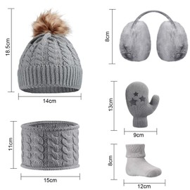 Baby Winter Beanie Hat Scarf Toddler Earmuffs Mittens Socks, 5 Pieces Baby Winter Warm Set (Gray)