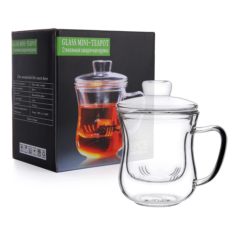 CNGLASS Glass Tea Cup with Removable Infuser and Lid,10oz Thickened