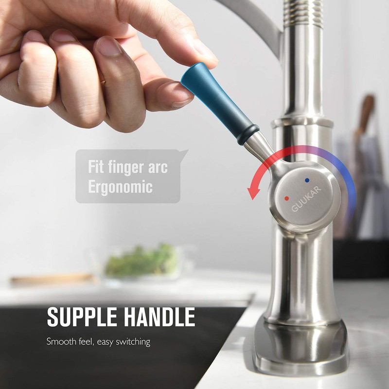 GUUKAR Kitchen Faucet with Pull Down Sprayer, Single Handle Brushed