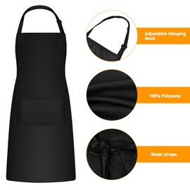 2pcs Cooking Aprons for Men Women, Chef Aprons with 2 Pockets for Kitchen, Adjustable Waterproof Aprons for Baking, Gardening, Art (Black)