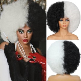 MYCNIMY Afro Wigs for Black Women 70s Afro Curly Wigs Soft Natural Looking Fluff and Bouncy Black and white Afro Wigs Synthetic Hair Big Afro Wig for Daily Party Cosplay Costume(Black and white)