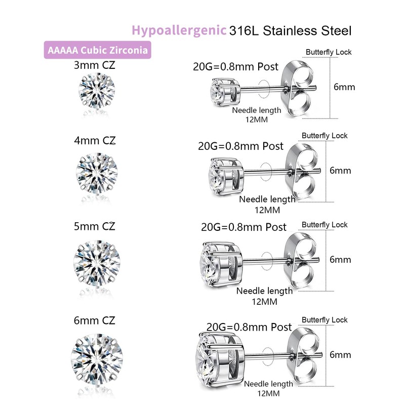 LOVME Earrings Studs Set for Women Men, Hypoallergenic 316L Stainless