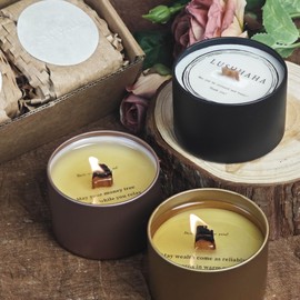 LUSHHAHA 3-Pack Wood Wick Candles Gift Set with Hidden Wealth Messages - Crackling Mahogany Wicks, 75+ Hour Burn Non-Toxic Soy Wax, Manifestation Candles (Citrus/Woody/Floral) for Good Fortune