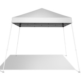 amopacorp 8' x 8' Base 6.5' x 6.5' Top Telescoping Slant Leg Outdoor Instant Pop-Up Portable Waterproof Shade Folding Canopy with Carry Bag, White