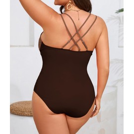 B2prity Women's Plus Size One Piece Swimsuit Tummy Control Slimming Bathing Suit V Neck Swimwear Ruched Swim Suit