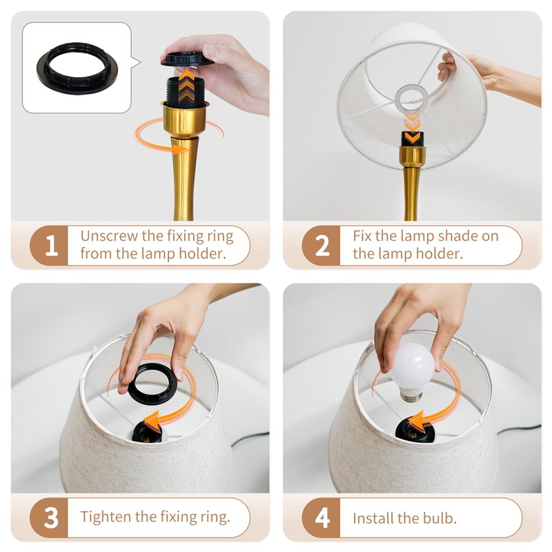 ONEWISH Touch Table Lamp for Bedroom, 3-Way Dimmable Gold Bedside