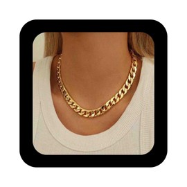 Enautoabs Punk Curb Chain Choker Necklace Gold Plated Chunky Chain Necklace Thick Cuban Link Necklace Hip Hop Curb Necklace Chain Stainless Steel Chain Necklace Jewelry for Women