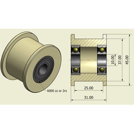 Pack of 4 x Nylon Belt Idler 45 mm diameter 25 mm Groove 10 mm bearing Precisely Machined in the EU (45-25-10)