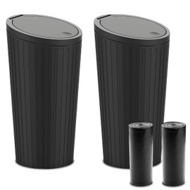 Pack de 2 Bote de Basura para Carro con Tapa, Bote de Basura para Auto/Portavasos Automóviles con 2 Bolsas Enrollable, Mini Portátil Antifugas Accesorios Gadgets para Coche, Oficina (Negro-New)
