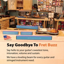 FretGuru Sanding Beam Fret Leveler (16" ~400mm) Professional guitar luthier leveling file includes 240, 320, 400, 600 Grit Advanced Film -Backed Ceramic Sandpaper naphtha based adhesive remover wipes