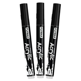 FLYMAX Black Marker Paint Pens - Permanent Marker Pens Black Acrylic Paint Water-Based 2.5mm Medium Tip Waterproof Quick-Drying (3 in 1Pack)