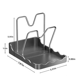 Dhlxyzt Pot lid Holder And Spoon Rest, 2 Layers Lid And Spoon Rest Pot Lid Organizer With Drip Tray, Multifunctional Utensils Pan Pot Cover Lid Rack Shelf for Pot Lids, Spatulas, Spoons (Black)