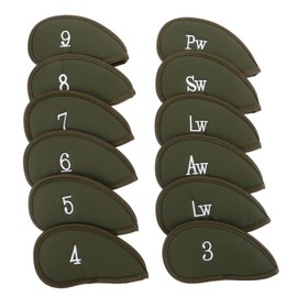 Mipcase 12pcs Golf Iron Protective Covers Thickened PU Leather Club Head Sleeves Tailored Fit for Golfers Durable Reusable Green Set