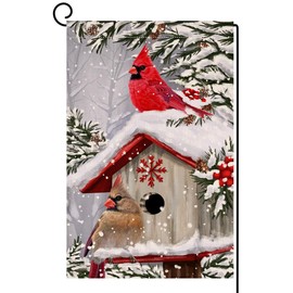 BLKWHT Winter Cardinal Bird Garden Flag 12x18 Vertical Double Sided Trees Snow Christmas Holiday Outside Decorations Burlap Yard Flag BW735
