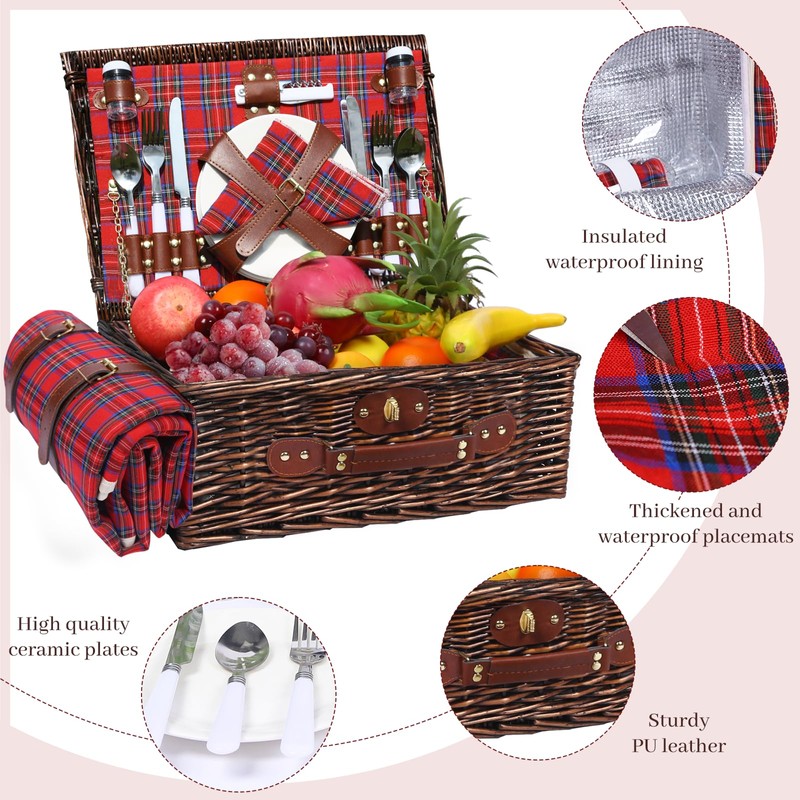 Neti Neti Wicker Picnic Basket for 4 with Insulated Cooler