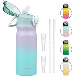 Konokyo Insulated Water Bottle with Straw and Carry Loop,18 oz Stainless Steel Double Wall Vaccum Metal Water Flask with Leak-proof Lid,Lavender Green